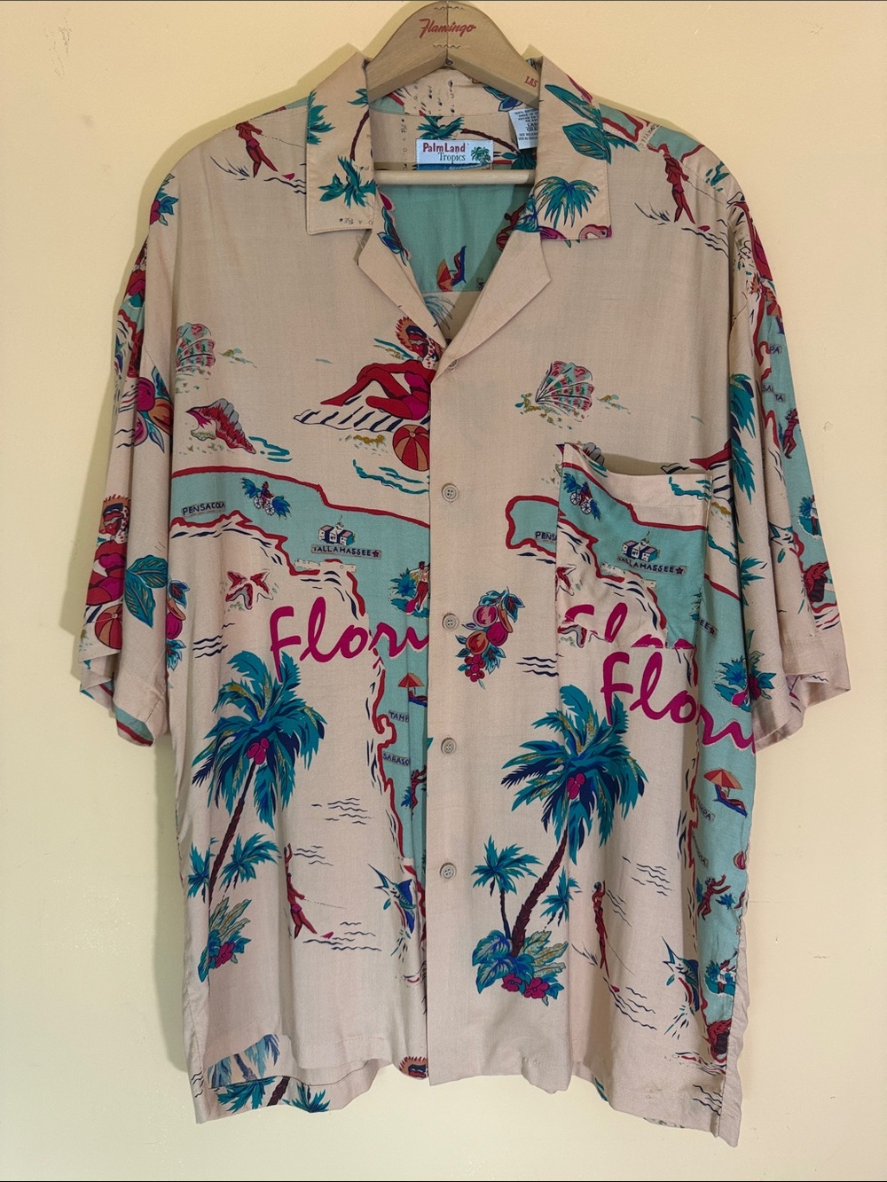 Vintage-Style Florida Print Short-Sleeve Shirt  Size L🌴🏖️